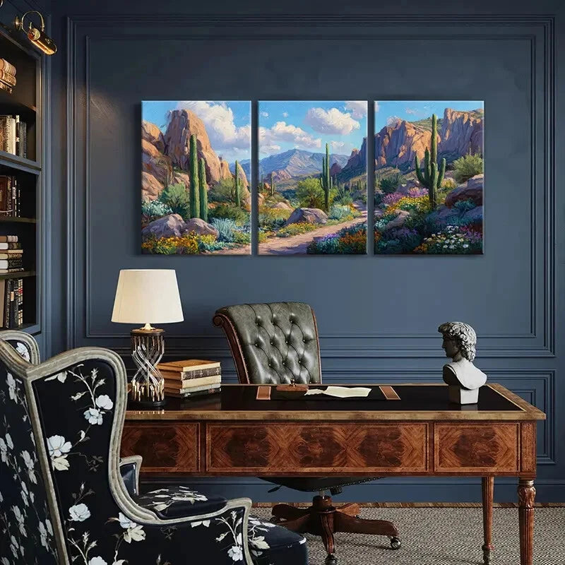 3pcs Desert Landscape Cactus Mountains Metal Print Ready to Hang Art - Bella Home Decor