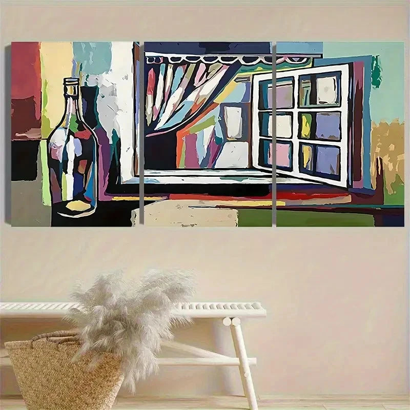 3pcs Colorful Abstract Window View Wall Art Set Canvas Framed 60x90cm - High Quality Print 100% Australian Made Wall Canvas Ready to Hang - Bella Home Decor