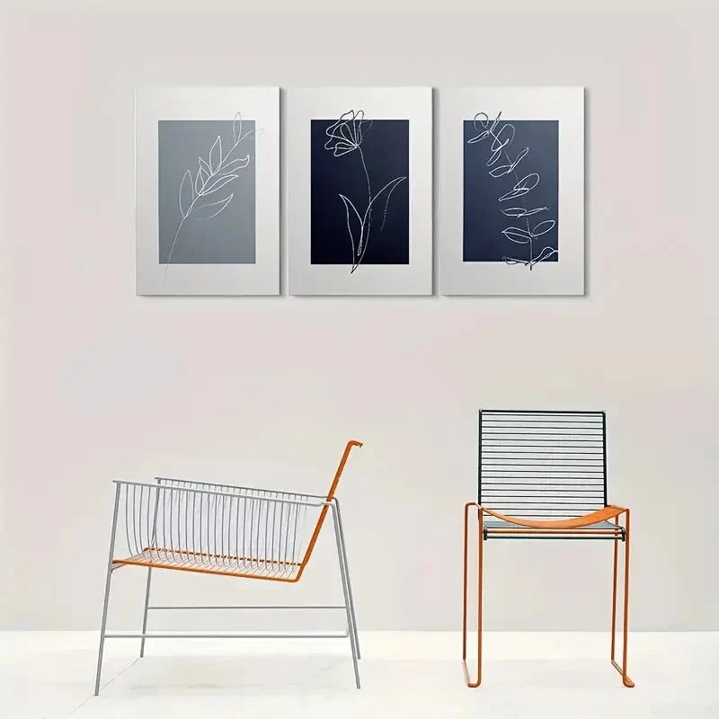 3pcs Modern Abstract Line Minimalist Floral Metal Print Ready to Hang Art