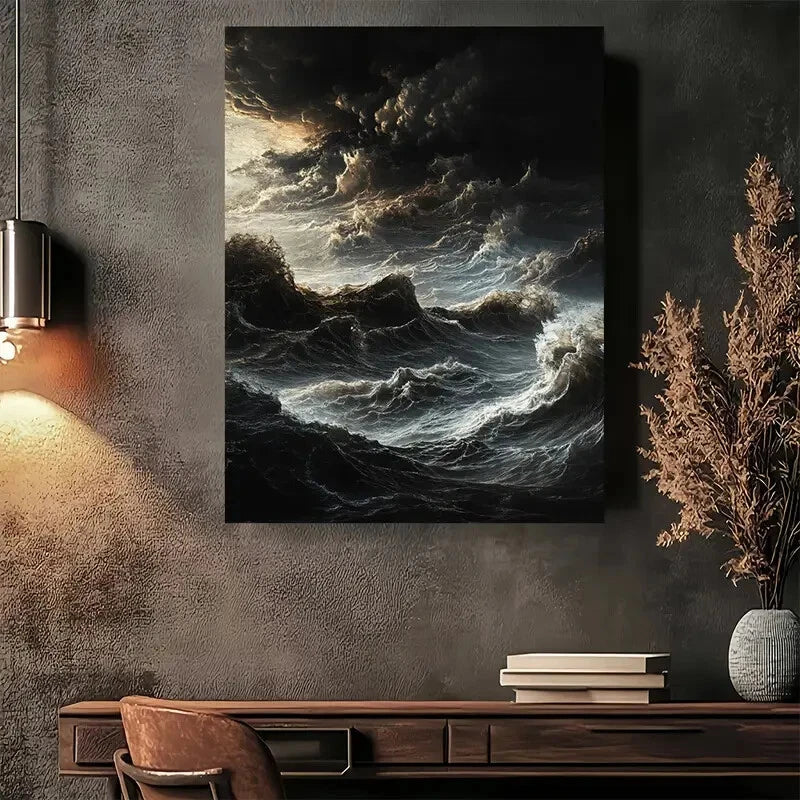 Beautiful Ocean Storm Tempest Modern Painting 40x60cm Metal Print Ready to Hang - Bella Home Decor