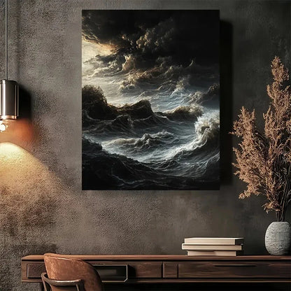 Beautiful Ocean Storm Tempest Modern Painting 40x60cm Metal Print Ready to Hang - Bella Home Decor