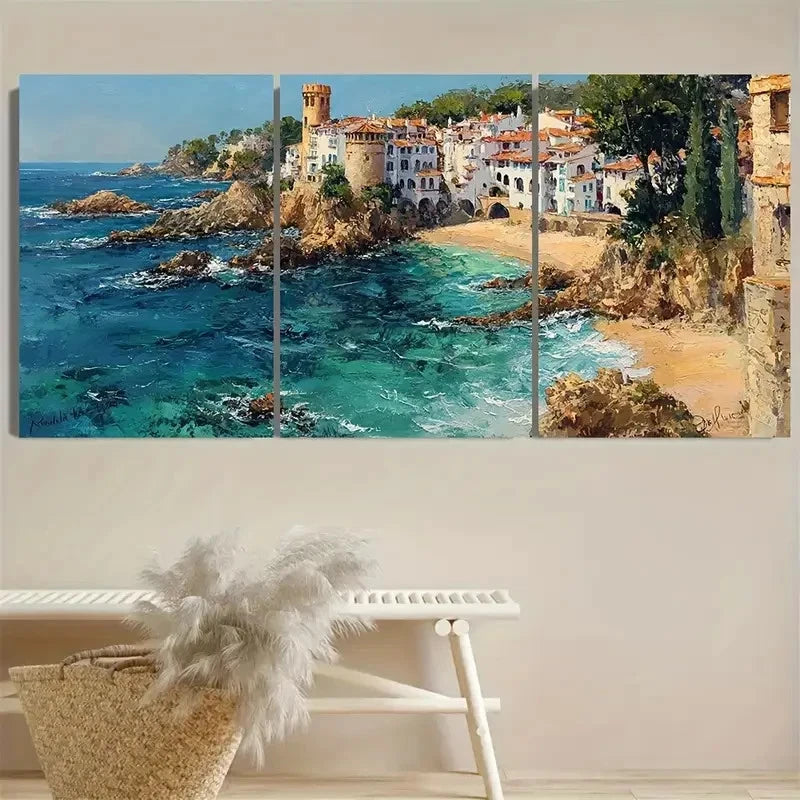 3pcs Costa Brava, Catalonia Coastal Wall Art Set Canvas Framed 40x60cm - High Quality Print 100% Australian Made Wall Canvas Ready to Hang - Bella Home Decor