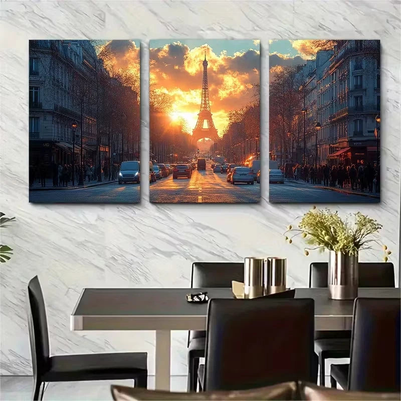 3pcs Parisian Street Photography Metal Print Ready to Hang Art