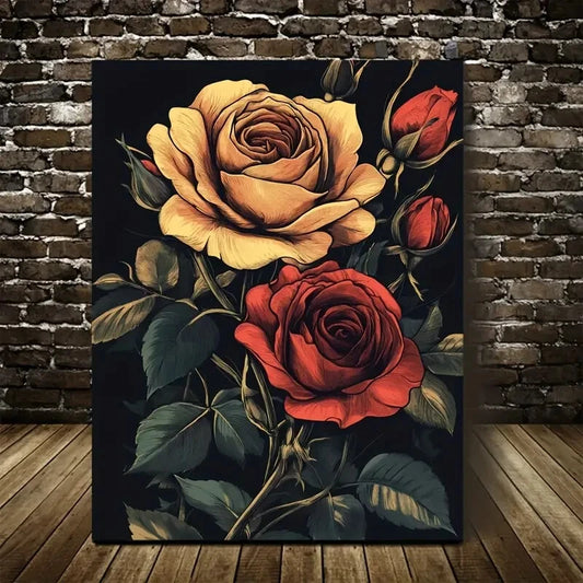 Vibrant Roses Colorful Painting 40x60cm Metal Print Ready to Hang - Bella Home Decor