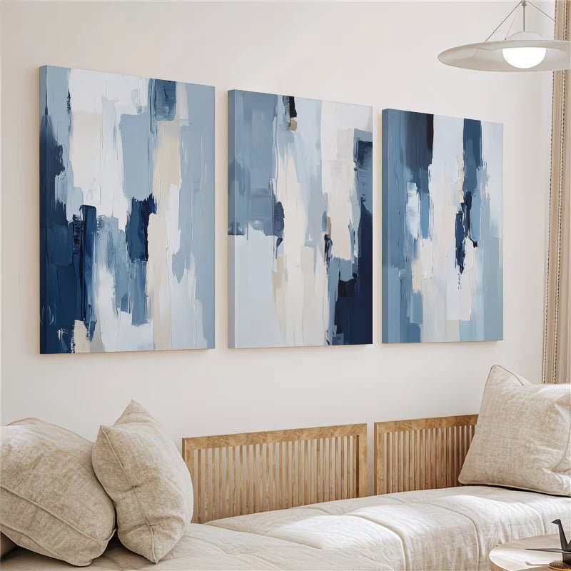 3pcs Modern Navy Blue Abstract Wall Art Set Canvas Framed 50x70cm - High Quality Print 100% Australian Made Wall Canvas Ready to Hang
