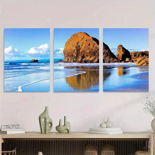 3pcs Beach Scene Shoreline, Sandy Shore Coastal Wall Art Set Canvas Unframed - High Quality Print 100% Australian Made Wall Canvas - Bella Home Decor