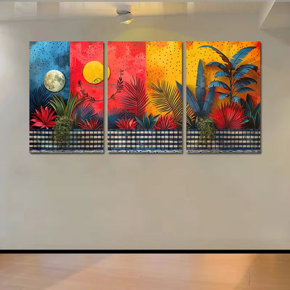 3pcs Vibrant Moon Plant & Floral Designs Wall Art Set Canvas Framed 60x90cm - High Quality Print 100% Australian Made Wall Canvas Ready to Hang