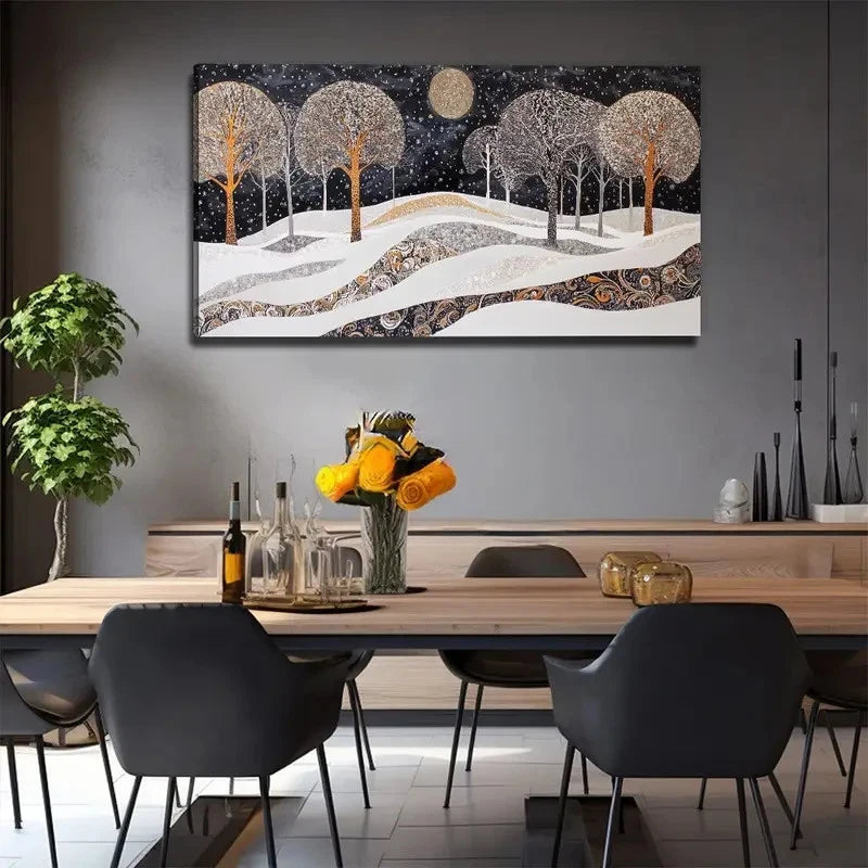Snowy Forest Landscape Wall Art Canvas Office Home Room Framed 120x60cm