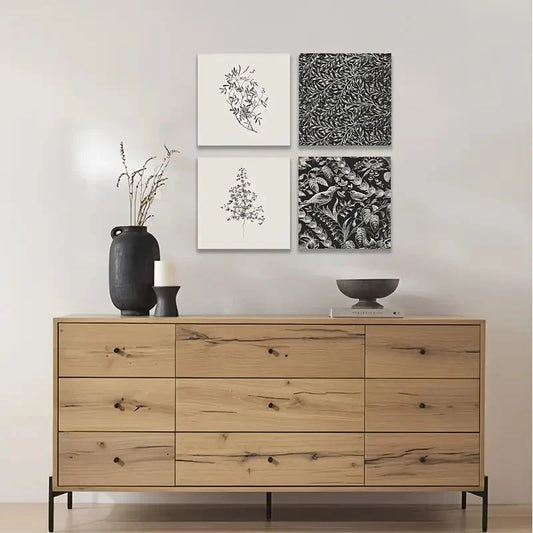 4pcs Farmhouse Botanicals, Vintage Wall Art Canvas Framed