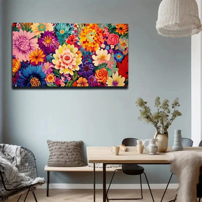 Vibrant Floral Deco Wall Art Canvas Office Home Room Framed 120x60cm