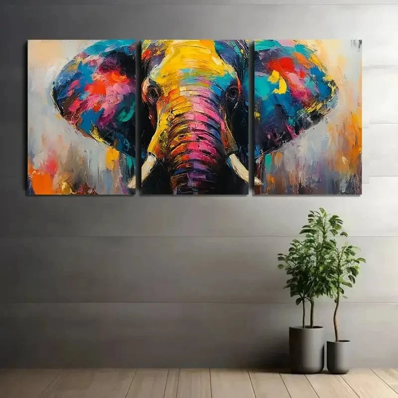 3pcs Colorful Elephant Oil Painting Posters Metal Print Ready to Hang Art - Bella Home Decor