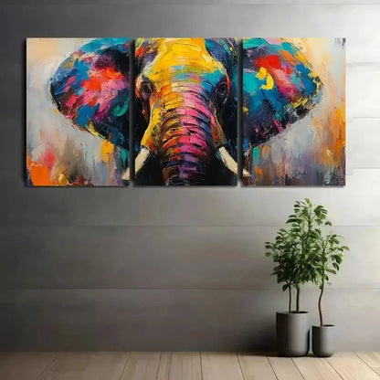 3pcs Colorful Elephant Oil Painting Posters Metal Print Ready to Hang Art - Bella Home Decor
