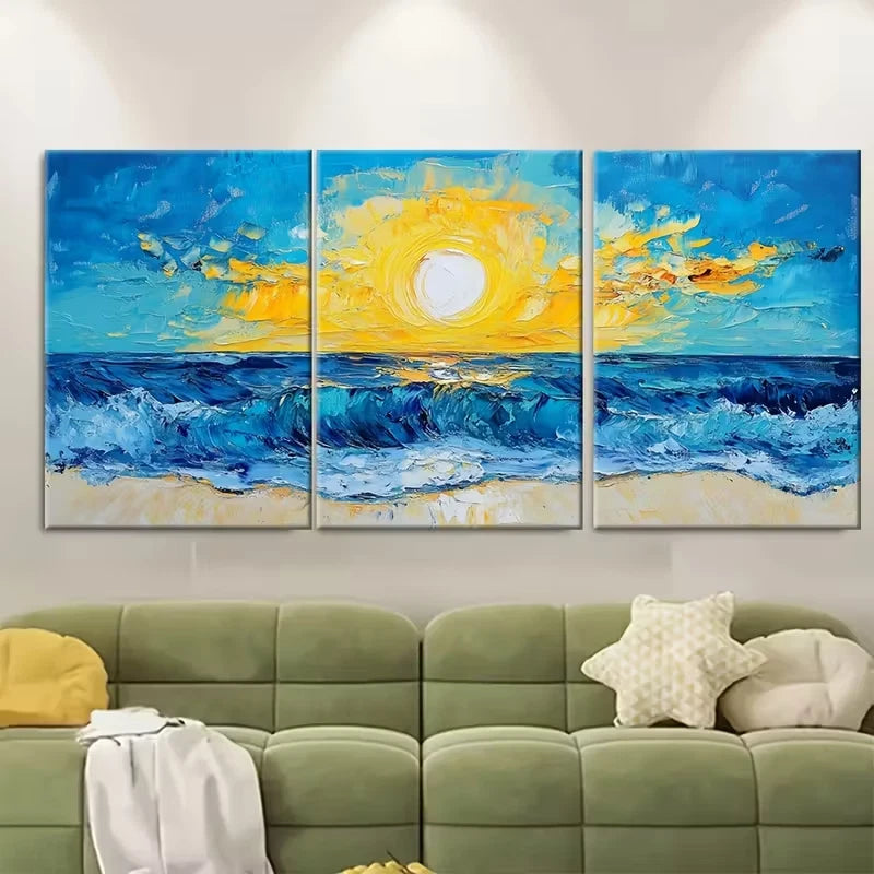 3pcs Abstract Coastal Beach Metal Print Ready to Hang Art - Bella Home Decor