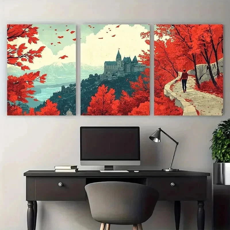 3pcs Vintage Quebec Décor Retro Montreal Perfect  Wall Art Set Canvas Framed 40x60cm - High Quality Print 100% Australian Made Wall Canvas Ready to Hang