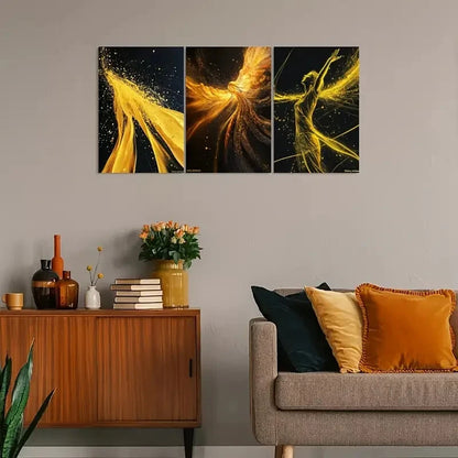 3pcs Golden & Vibrant Abstract Victory Metal Print Ready to Hang Art - Bella Home Decor