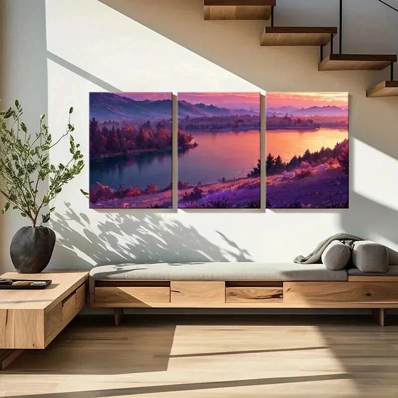3pcs Abstract Mountains Forests and Sunsets Wall Art Set Canvas Framed 50x70cm - High Quality Print 100% Australian Made Wall Canvas Ready to Hang - Bella Home Decor