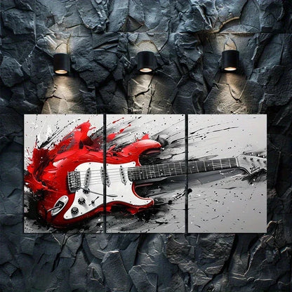3pcs Oil Painting of a Powerful Guitar Metal Print Ready to Hang Art