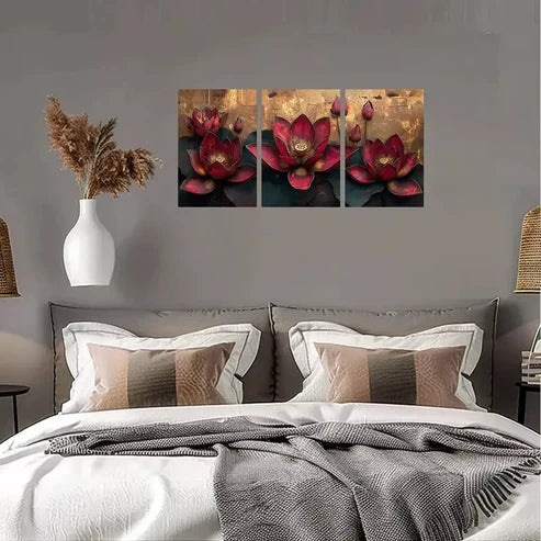 3pcs Lotus Flower Canvas Unframed - High Quality Print 100% Australian Made Wall Canvas
