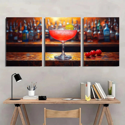 3pcs Vintage Cosmopolitan Cocktail Metal Print Ready to Hang Art - Bella Home Decor