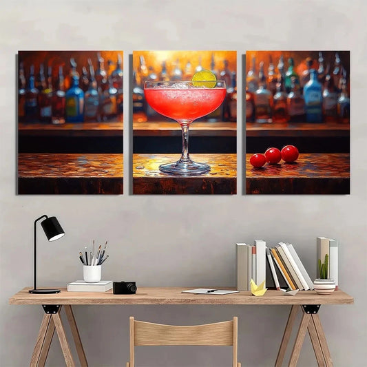 3pcs Vintage Cosmopolitan Cocktail Metal Print Ready to Hang Art