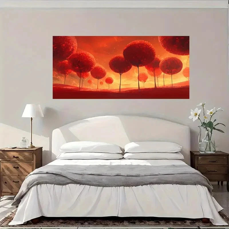 Red Trees Fantasy Wall Art Canvas Office Home Room Framed 120x60cm