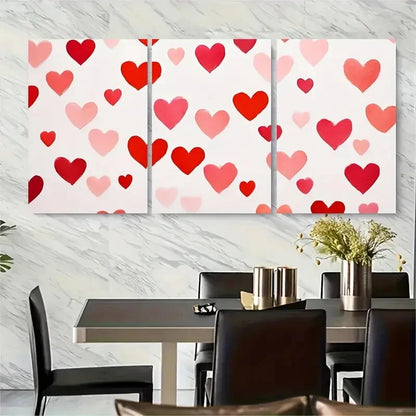 3pcs Romantic Red & Pink Hearts on White Metal Print Ready to Hang Art