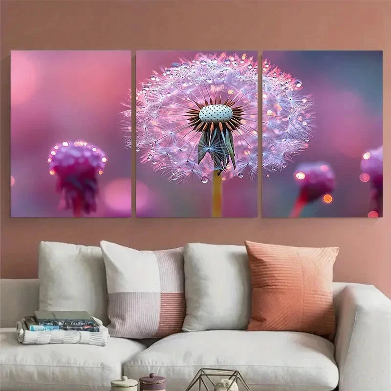 3pcs Ethereal Dandelion Seed Nature Inspired Scene Metal Print Ready to Hang Art
