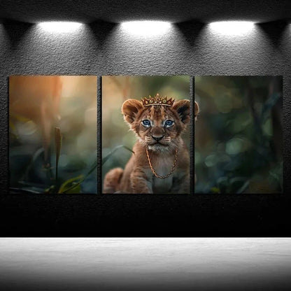 3pcs Lion Cub with Clown and Gold Chain Metal Print Ready to Hang Art - Bella Home Decor