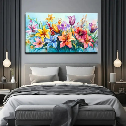 Colorful Flowers Watercolor Wall Art Canvas Office Home Room Framed 120x60cm