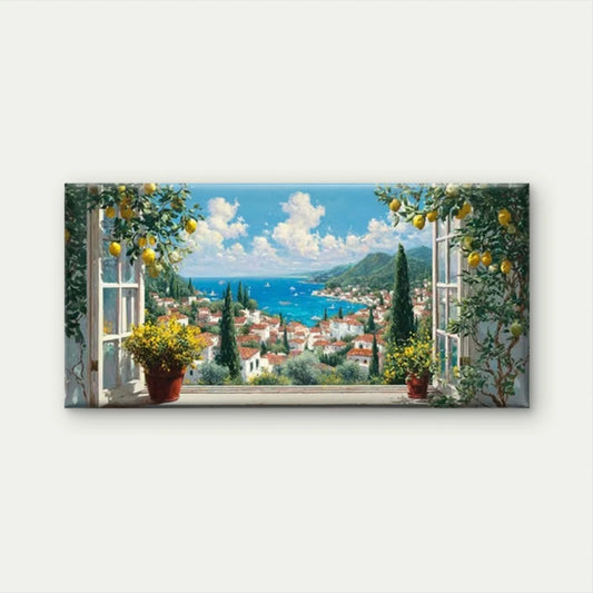 Lemon Tree & Sea View Wall Art Canvas Office Home Room Framed 120x60cm