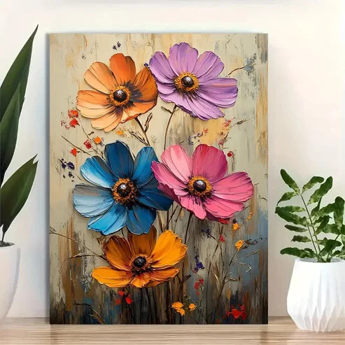 Beautiful Vibrant Flower Oil Painting 60x90cm Metal Print Ready to Hang