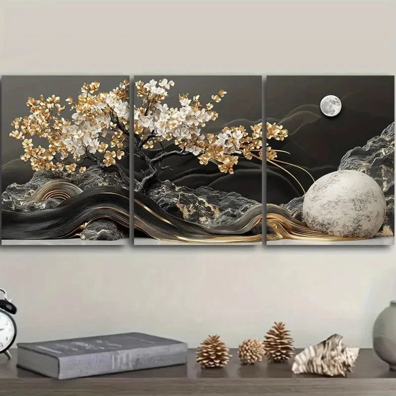 3pcs Modern Contemporary  Gold MC   Wall Art Set Canvas Framed 50x70cm - High Quality Print 100% Australian Made Wall Canvas Ready to Hang