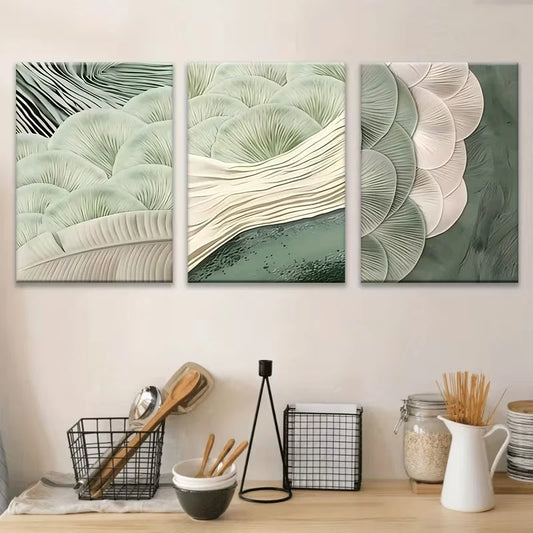 3pcs Featuring Abstract Green Designs Metal Print Ready to Hang Art