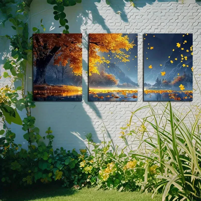 3pcs Vibrant Autumn Scenery Nature Landscape Metal Print Ready to Hang Art - Bella Home Decor