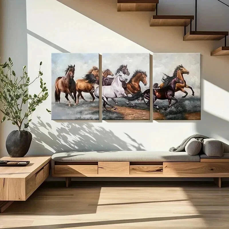 3pcs Animal Aesthetics Art Eight Horses Wall Art Set Canvas Framed 60x90cm - High Quality Print 100% Australian Made Wall Canvas Ready to Hang - Bella Home Decor
