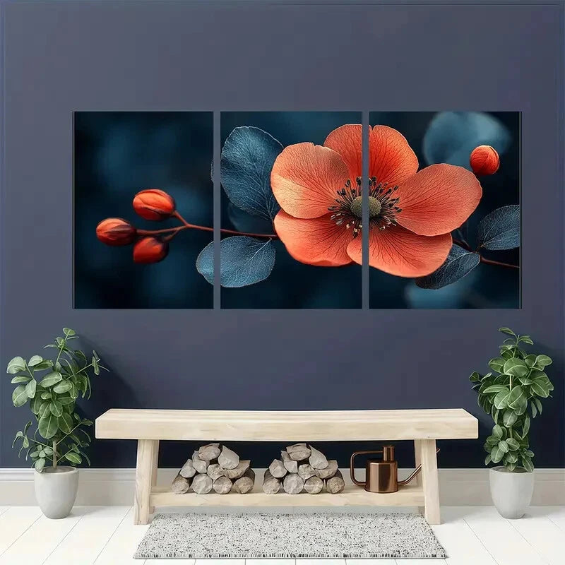 3pcs Dark Moody Wildflower Floral Botanical Metal Print Ready to Hang Art - Bella Home Decor