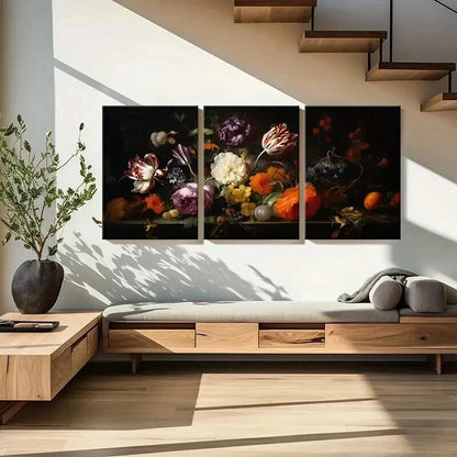3pcs Floral Arrangement in Rich Colors Wall Art Set Canvas Framed 50x70cm - High Quality Print 100% Australian Made Wall Canvas Ready to Hang - Bella Home Decor
