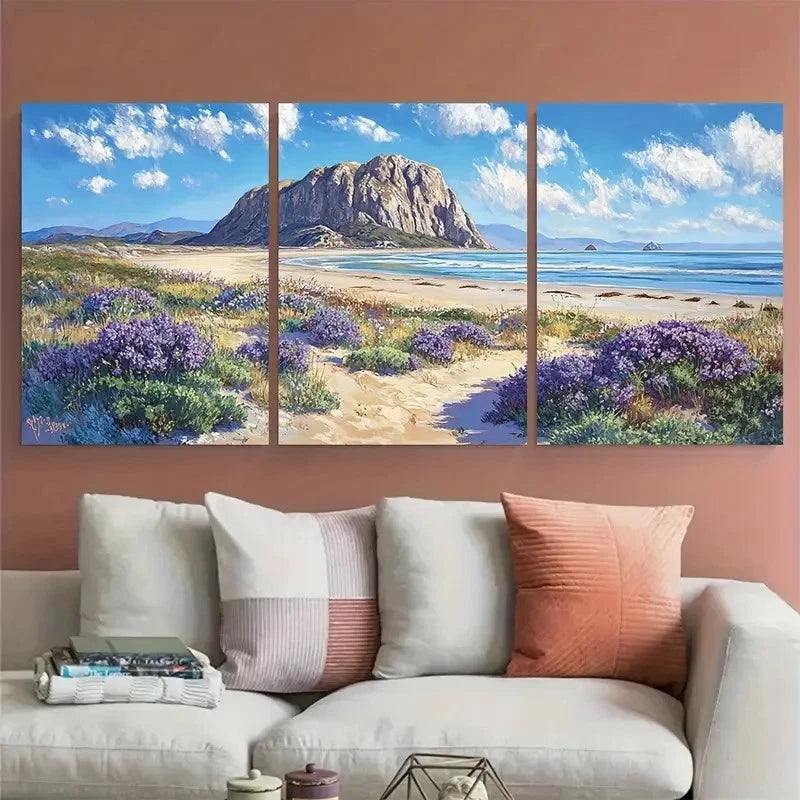 3pcs Morro Strand State Bay State Beach Travel Wall Art Set Canvas Framed 50x70cm - High Quality Print 100% Australian Made Wall Canvas Ready to Hang