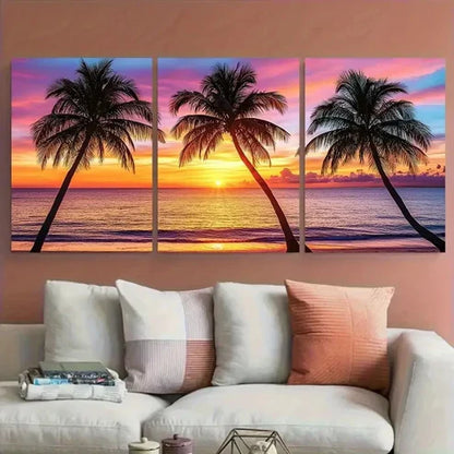 3pcs Serene Beach Sunset Island Paradise Wall Art Set Canvas Unframed - High Quality Print 100% Australian Made Wall Canvas