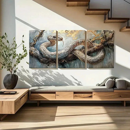3pcs Realistic Reptile Print with Golden Accents Metal Print Ready to Hang Art - Bella Home Decor