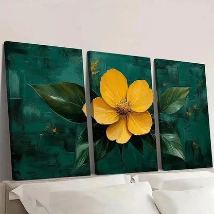 3pcs Vibrant Green Yellow Floral  Wall Art Canvas Unframed - High Quality Print 100% Australian Made Wall Canvas - Bella Home Decor