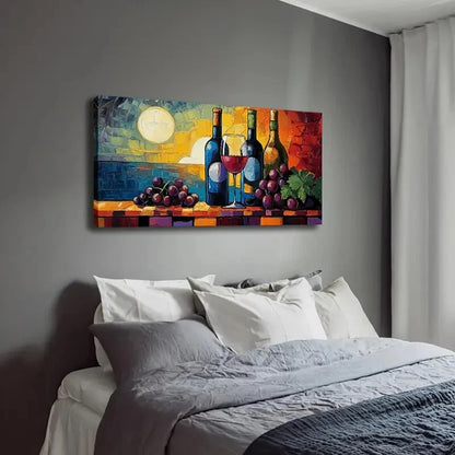 Vibrant Wine and Grapes Scene Wall Art Canvas Office Home Room Framed 120x60cm - Bella Home Decor