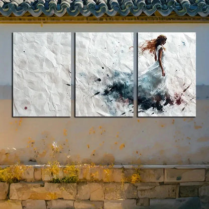 3pcs Woman in White with Long Hair Metal Print Ready to Hang Art - Bella Home Decor