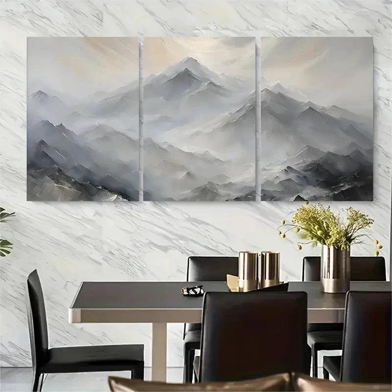3pcs Muted Nature Mountain Range Metal Print Ready to Hang Art