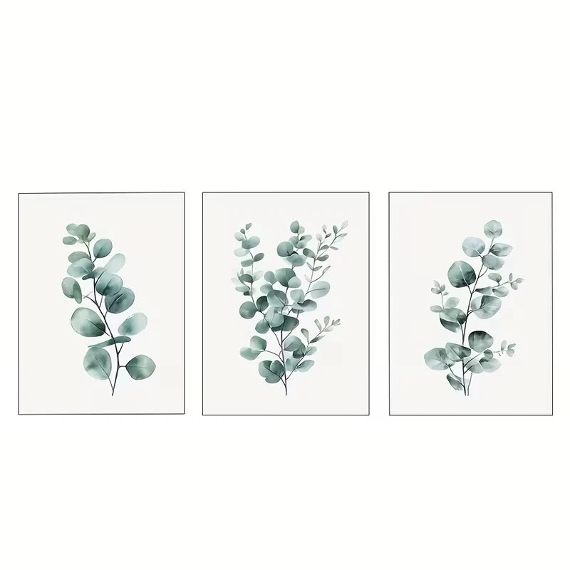 3pcs Green Plant Hanging Eucalyptus Decor   Wall Art Set Canvas Framed 40x60cm - High Quality Print 100% Australian Made Wall Canvas Ready to Hang - Bella Home Decor