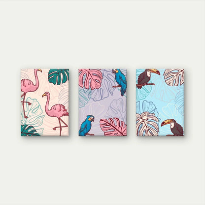 3pcs Tropical Birds and Jungle Leaves Kids Wall Art Set Canvas Framed 40x60cm - High Quality Print 100% Australian Made Wall Canvas Ready to Hang