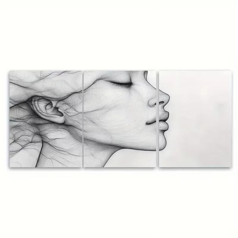 3pcs Line Face Drawing Abstract Metal Print Ready to Hang Art - Bella Home Decor