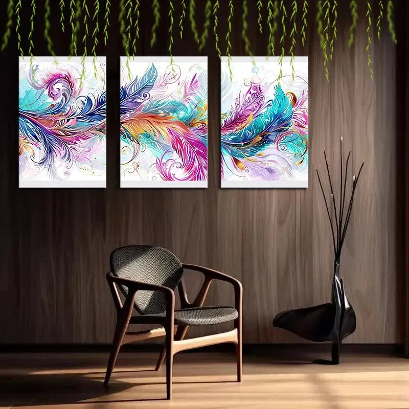 3pcs Colorful Abstract Modern & Classic Style  Wall Art Set Canvas Framed 50x70cm - High Quality Print 100% Australian Made Wall Canvas Ready to Hang - Bella Home Decor