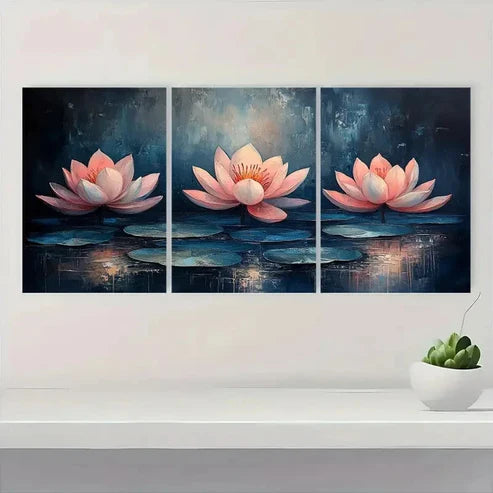 3pcs Blue Floral Design EW Wall Art Set Canvas Unframed - High Quality Print 100% Australian Made Wall Canvas - Bella Home Decor