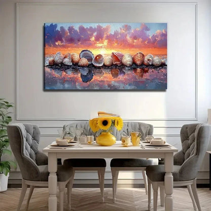 A Neat Row Of Seashells Wall Art Canvas Office Home Room Framed 120x60cm